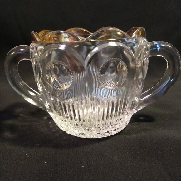 Vintage EAPG Bartlett and Collins Cream n Sugar Set in St. Genevieve 18k Gold - Picture 8 of 15